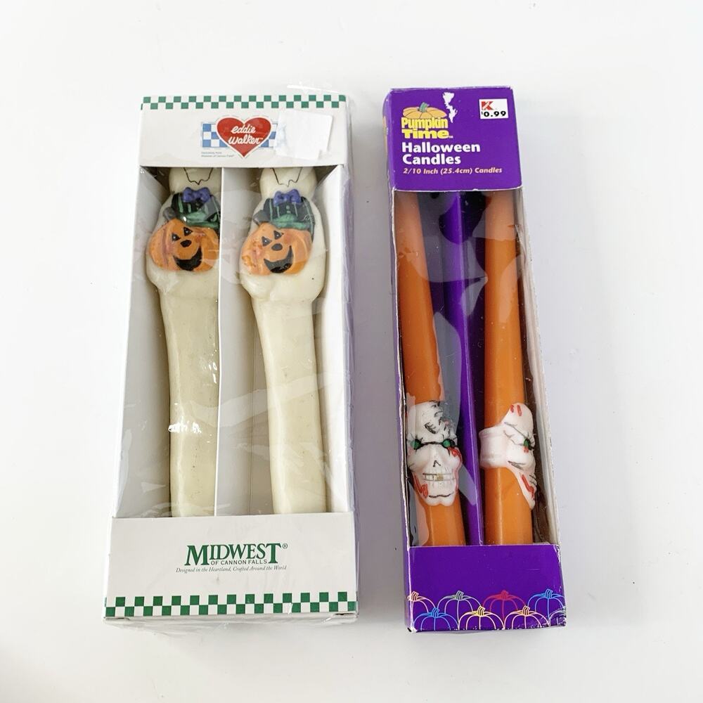 Vintage Halloween Taper Candles Eddie Walker Pumpkin Time Ghost Skull NOS